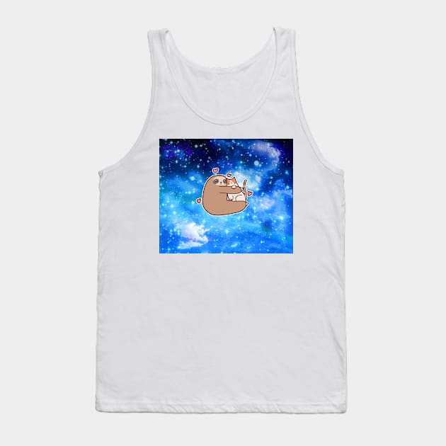 Sloth Loves Cat Night Sky Tank Top by saradaboru